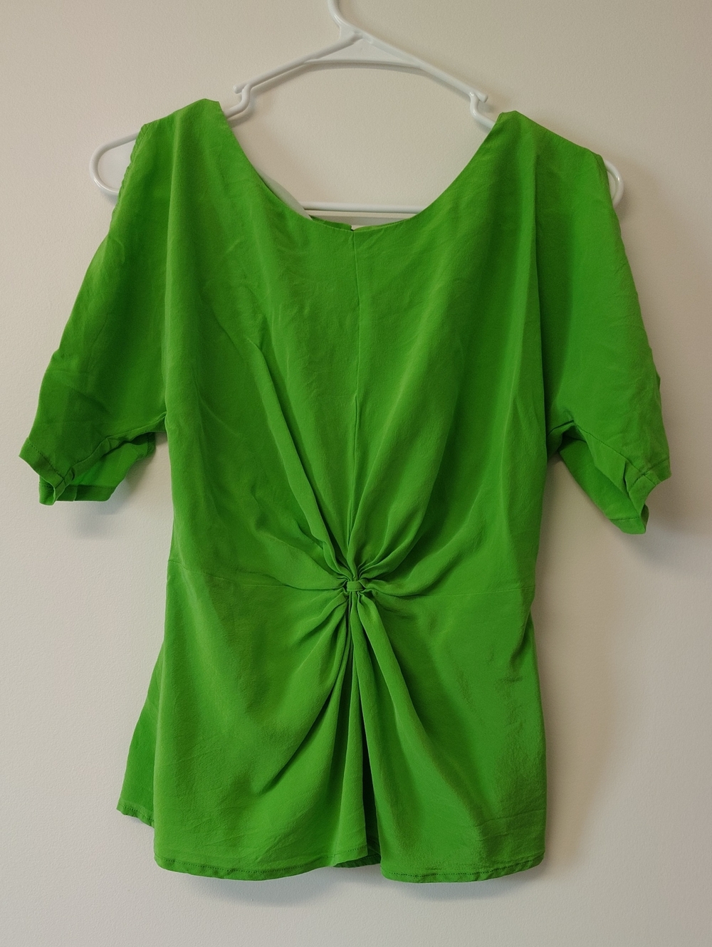 Aryn K Bright Green Knot-Front Cold Shoulder Open Back Blouse